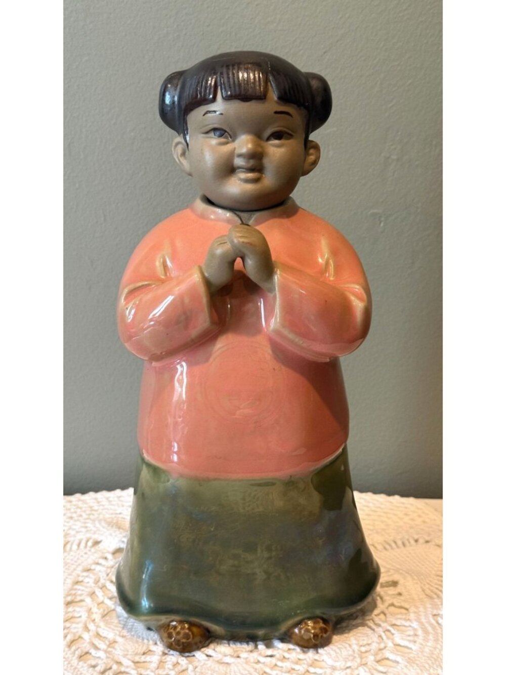 Vintage Figural Decanter Asian Girl Ceramic Bottle Decor
